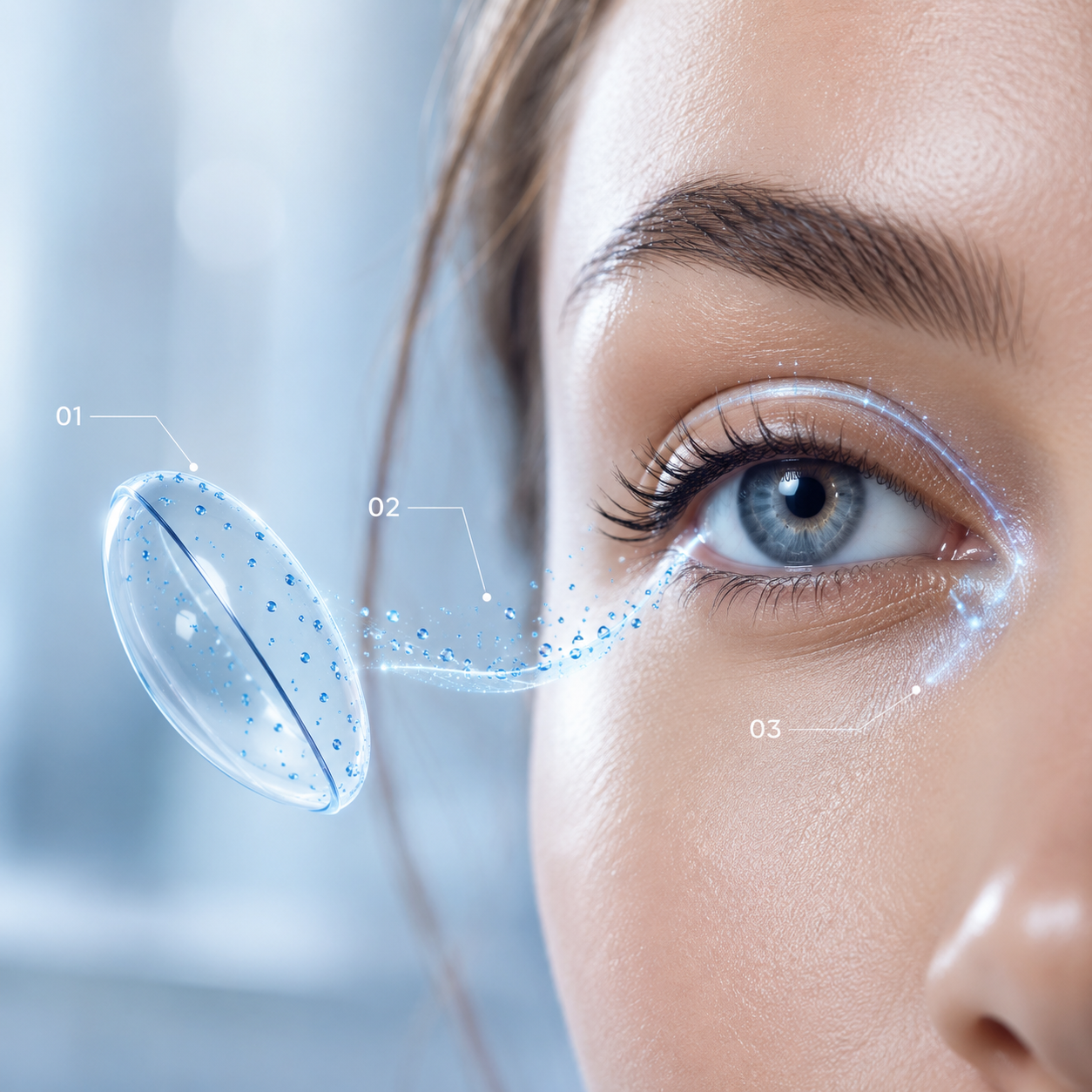 How hyaluronic acid moves moisture from the lens to the eye